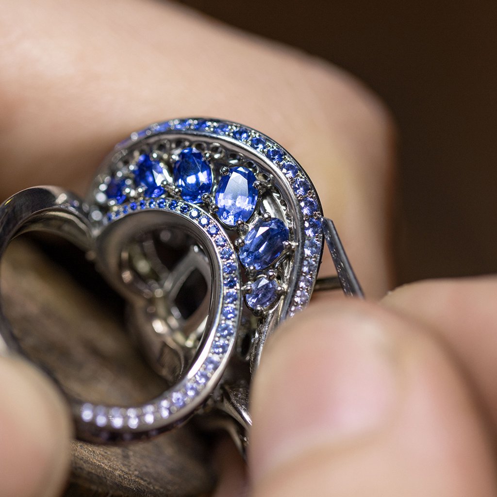 The Ocean Ballet cocktail ring by Gübelin in white gold, sapphire and diamonds. Photo: Handout The Ocean Ballet cocktail ring by Gübelin in white gold, sapphire and diamonds. Photo: Handout