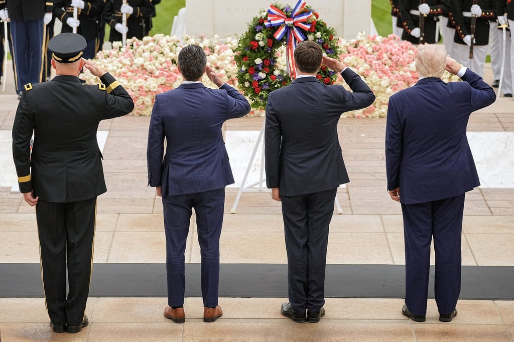 US President Donald Trump, Vice-President J.D. Vance and Defence Secretary Pete Hegseth salute by the Tomb of the Unknown Soldier. Photo: Reuters US President Donald Trump, Vice-President J.D. Vance and Defence Secretary Pete Hegseth salute by the Tomb of the Unknown Soldier. Photo: Reuters