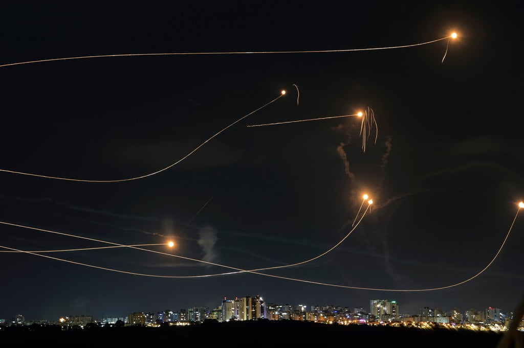 Projectiles launched by Israel’s Iron Dome system intercept rockets fired from Gaza in October 2023. Trump’s ‘Golden Dome’ plan gets its name from Israel’s air-defence system. Photo: AP Projectiles launched by Israel’s Iron Dome system intercept rockets fired from Gaza in October 2023. Trump’s ‘Golden Dome’ plan gets its name from Israel’s air-defence system. Photo: AP
