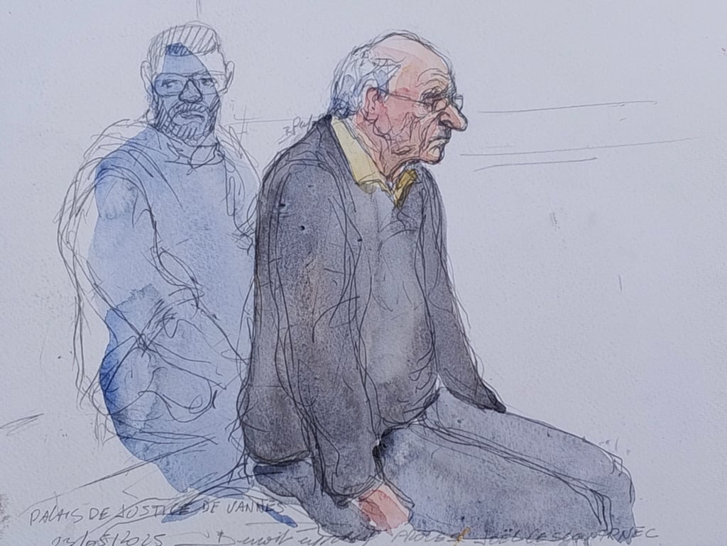 A courthouse sketch of Le Scouarnec listening during a hearing in his trial on May 23, 2025. Photo: AFP A courthouse sketch of Le Scouarnec listening during a hearing in his trial on May 23, 2025. Photo: AFP