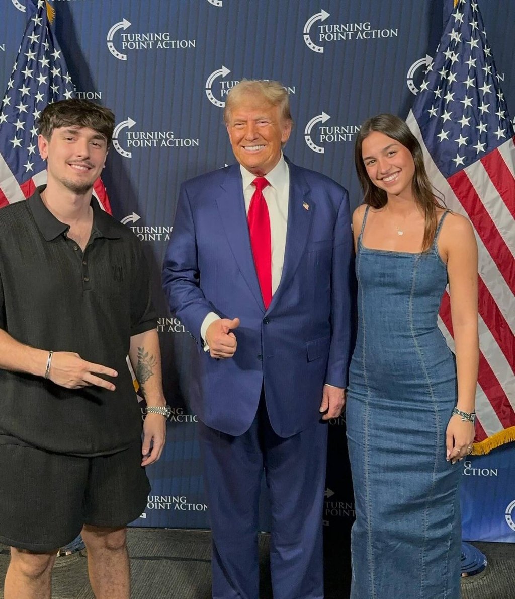 Bryce Hall with girlfriend Mika Lafuente and then presidential candidate Donald Trump. Photo: @brycehall/Instagram
