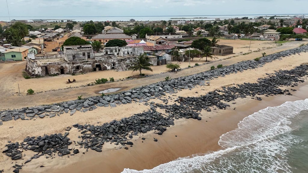 The coastline used to be about 7km away from Ghana’s Fort Prinzenstein. Photo: AFP