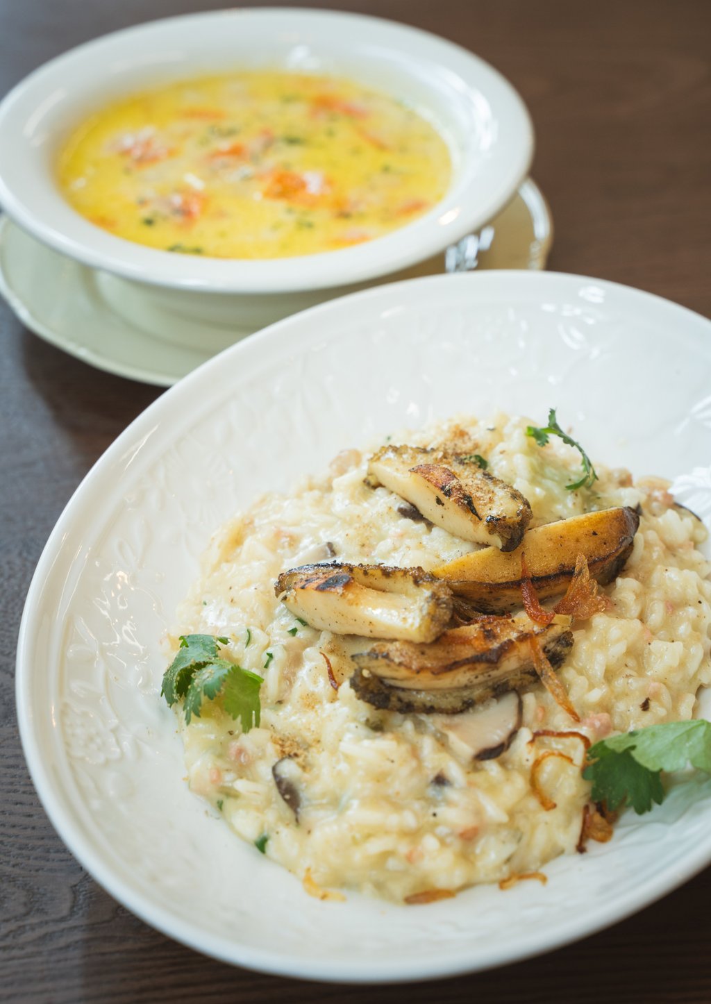 Chiuchow abalone risotto and salmon soup served at Hygge’s new outpost in Tai Kok Tsui, Hong Kong. Photo: Alexander Mak Chiuchow abalone risotto and salmon soup served at Hygge’s new outpost in Tai Kok Tsui, Hong Kong. Photo: Alexander Mak