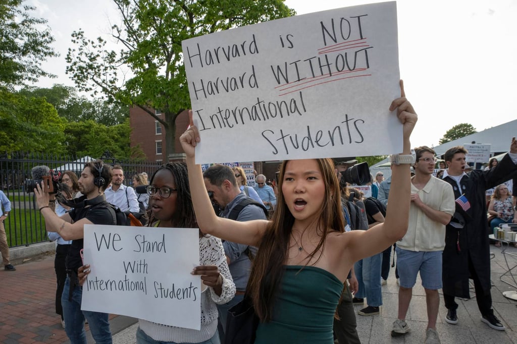 Students gather to oppose Donald Trump’s widening offensive against Harvard, including Tuesday’s measures estimated to be worth US$100 million. Photo: AFP Students gather to oppose Donald Trump’s widening offensive against Harvard, including Tuesday’s measures estimated to be worth US$100 million. Photo: AFP