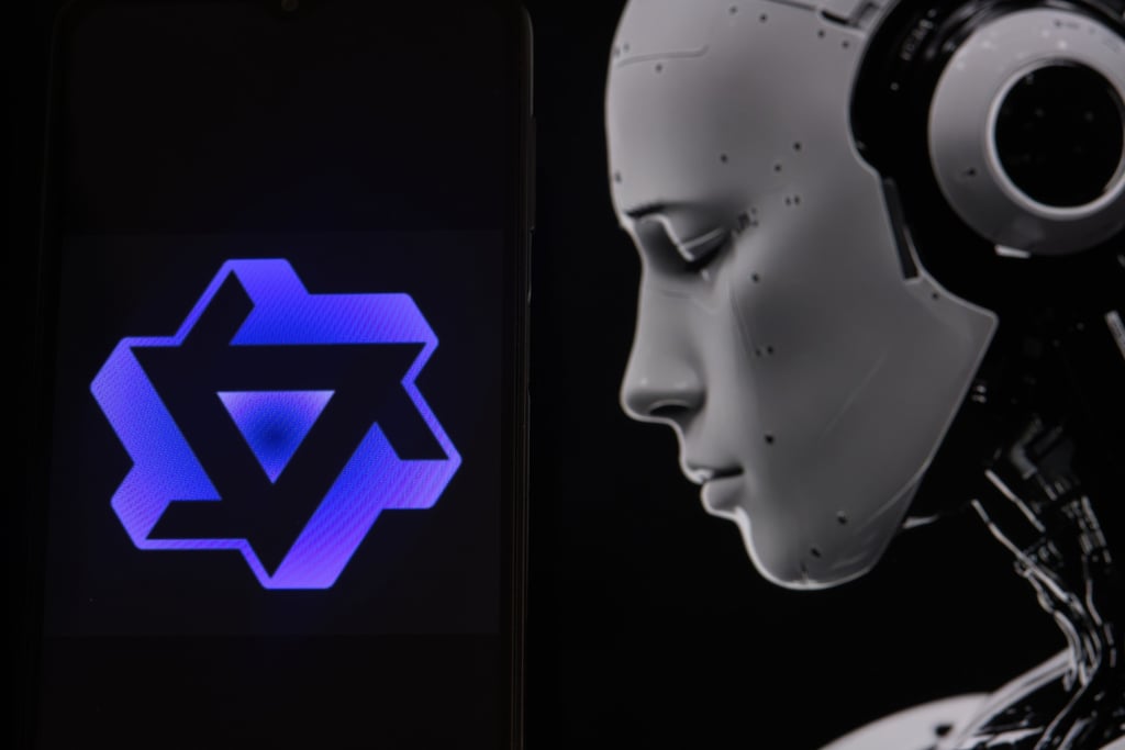 The Qwen logo is displayed next to a humanoid figure. Photo: Shutterstock Images The Qwen logo is displayed next to a humanoid figure. Photo: Shutterstock Images