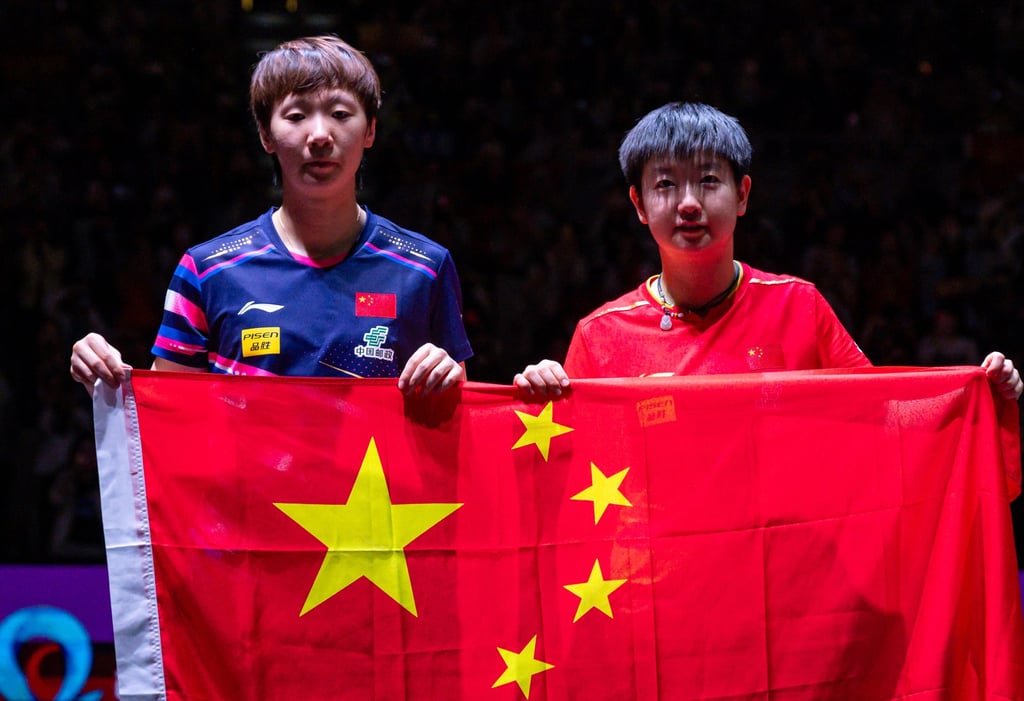 Gold medallist Sun Yingsha (right) with compatriot and silver medallist Wang Manyu. Photo: EPA Gold medallist Sun Yingsha (right) with compatriot and silver medallist Wang Manyu. Photo: EPA