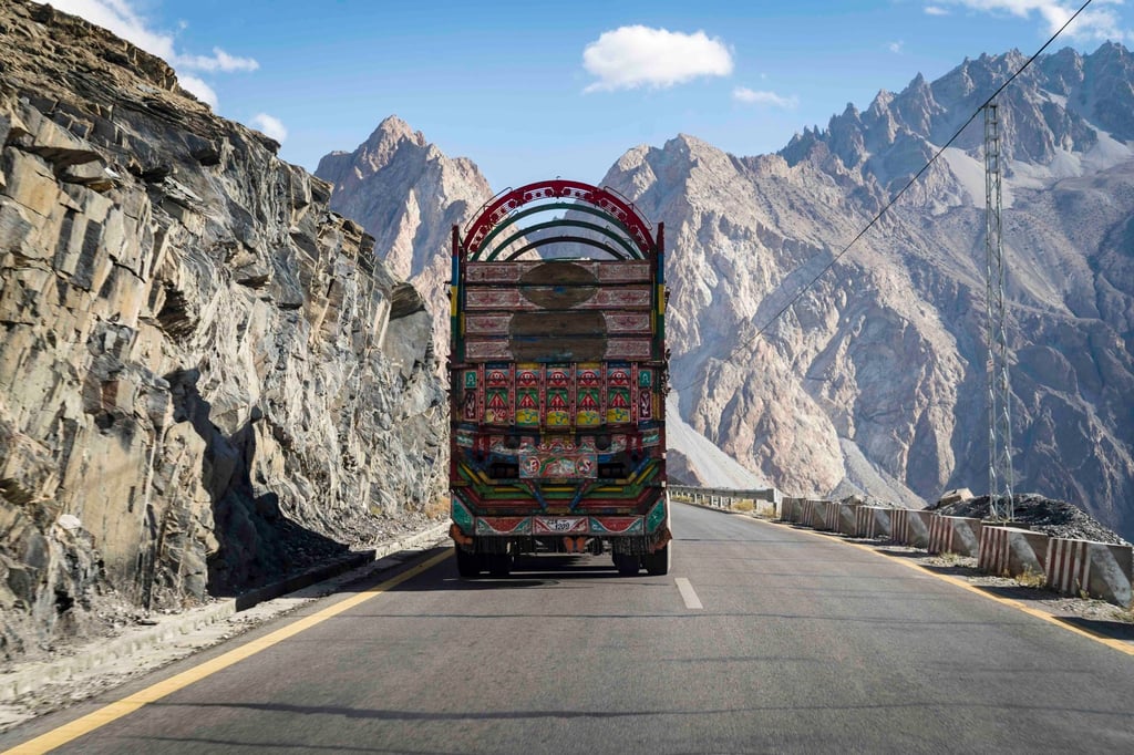 A truck travelling on Pakistan’s Karakoram Highway, near the China–Pakistan border. Photo: Christopher Wilton-Steer