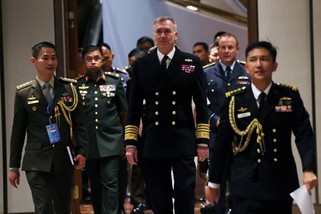 Britain’s Chief of the Defence Staff Admiral Tony Radakin (centre) arrives at the Five Power Defence Arrangements Defence Chiefs’ Conference in Singapore on Thursday. Photo: Reuters