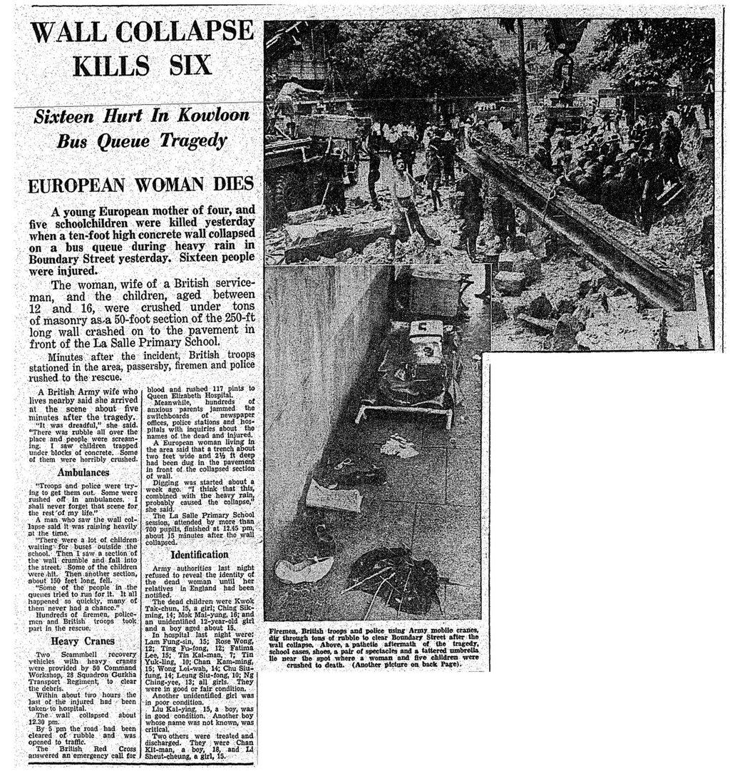 “Wall collapse kills six,” reported the South China Morning Post on June 9, 1966. Photo: SCMP Archives