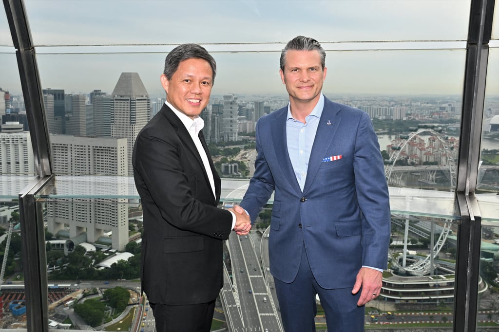 Singapore’s Minister of Defence Chan Chun Sing meeting US Secretary of Defence Pete Hegseth on the sidelines of the 22nd Shangri-La Dialogue, in Singapore on Friday. Photo: MINDEF Singapore’s Minister of Defence Chan Chun Sing meeting US Secretary of Defence Pete Hegseth on the sidelines of the 22nd Shangri-La Dialogue, in Singapore on Friday. Photo: MINDEF