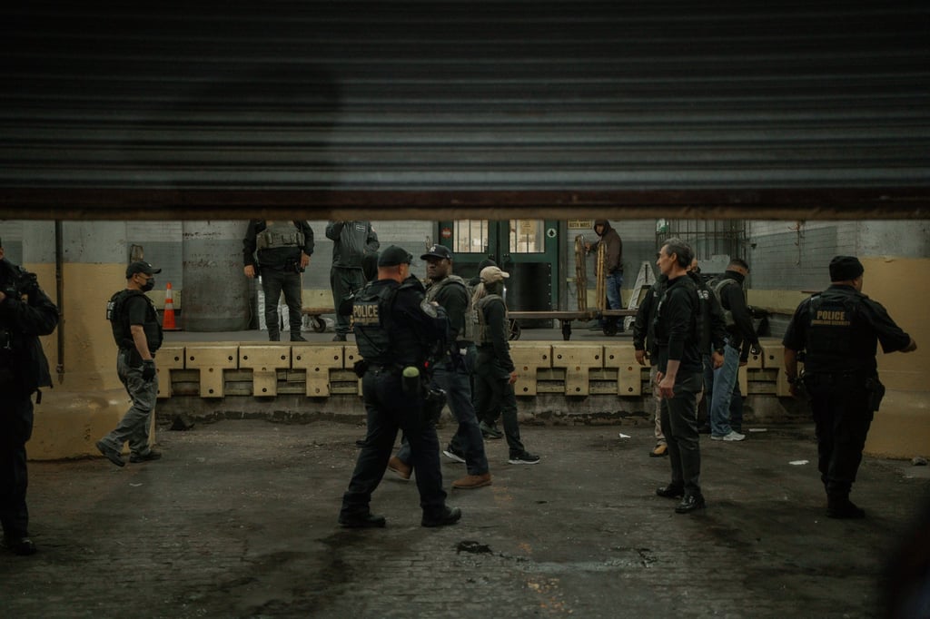 Homeland Security personnel inside the loading dock of the Varick Street ICE facility in New York. Photo: EPA-EFE