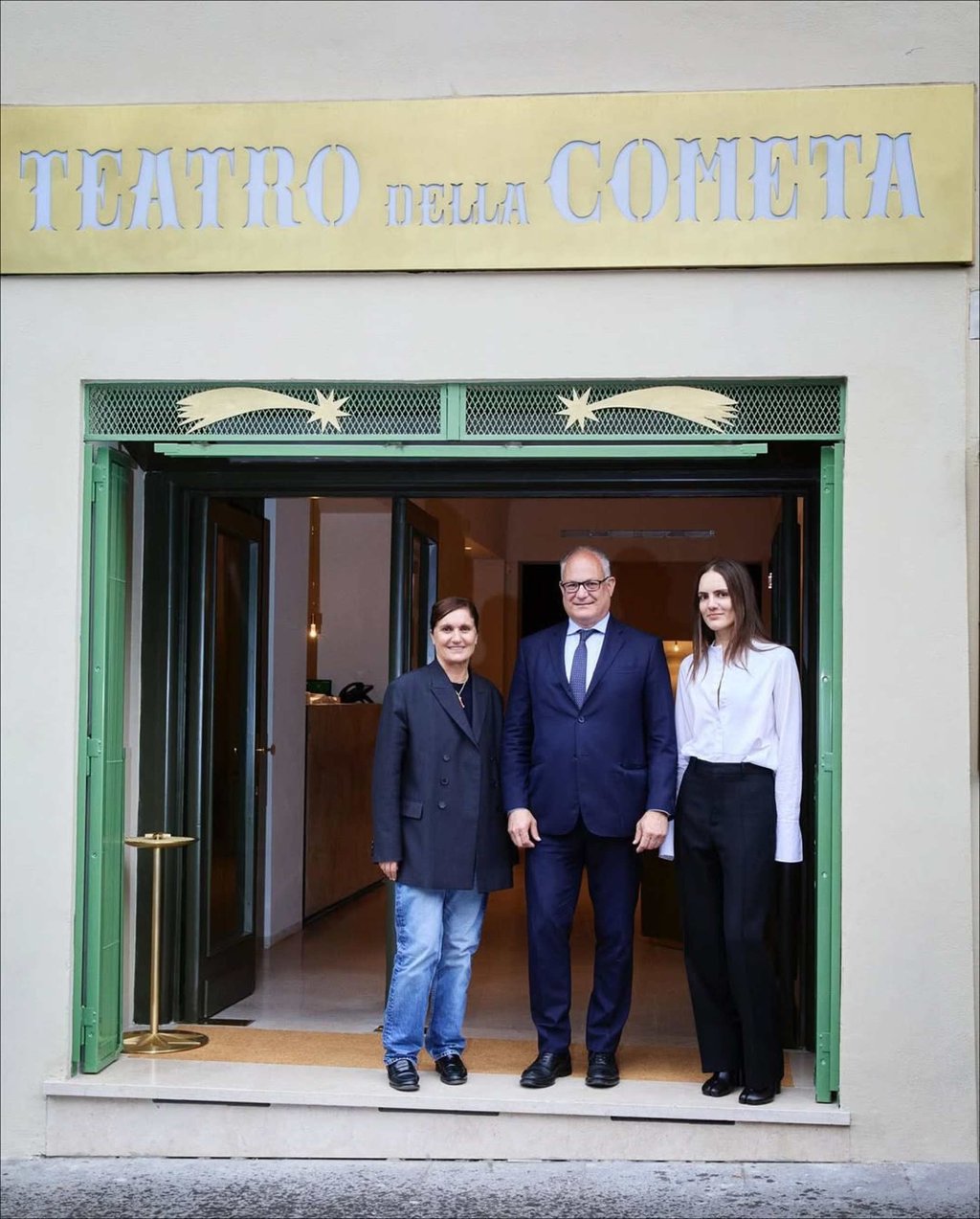 Maria Grazia Chiuri and Rachele Regini with the mayor of Rome, Roberto Gualtieri, at this month’s reopening of Teatro della Cometa. Photo: @mariagraziachiur/Instagram