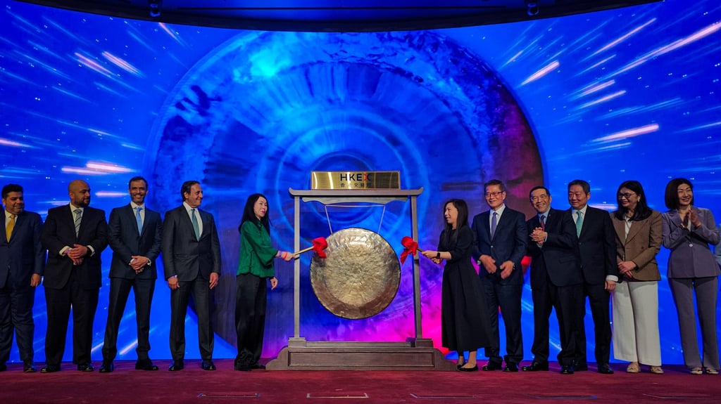 Gong-striking ceremony to mark the debut of Premia BOCHK Saudi Arabia Government Sukuk ETF in Hong Kong on May 29. Photo: Enoch Yiu Gong-striking ceremony to mark the debut of Premia BOCHK Saudi Arabia Government Sukuk ETF in Hong Kong on May 29. Photo: Enoch Yiu