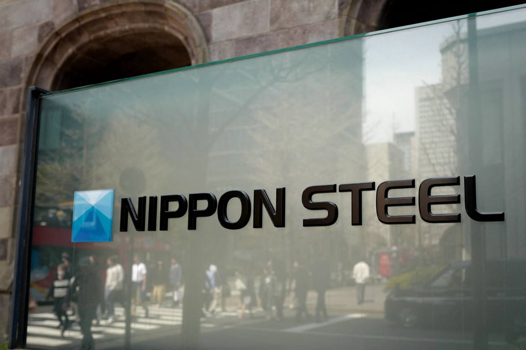Nippon Steel’s logo in front of the company’s head office in Tokyo. Photo: AFP