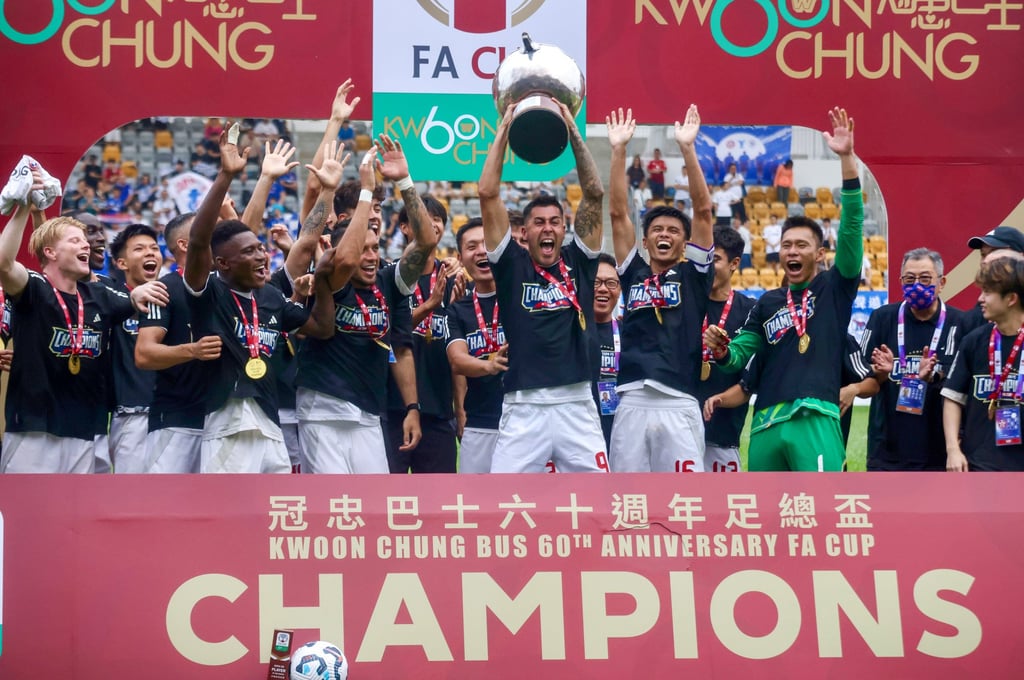 Eastern celebrate winning the FA Cup Final at Mong Kok Stadium. Photo: Jonathan Wong Eastern celebrate winning the FA Cup Final at Mong Kok Stadium. Photo: Jonathan Wong
