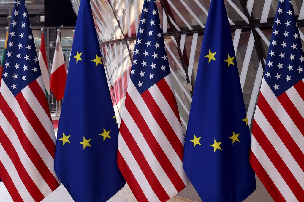 Flags prior to an EU-US summit at the European Union headquarters in Brussels in 2021. Photo: AFP Flags prior to an EU-US summit at the European Union headquarters in Brussels in 2021. Photo: AFP