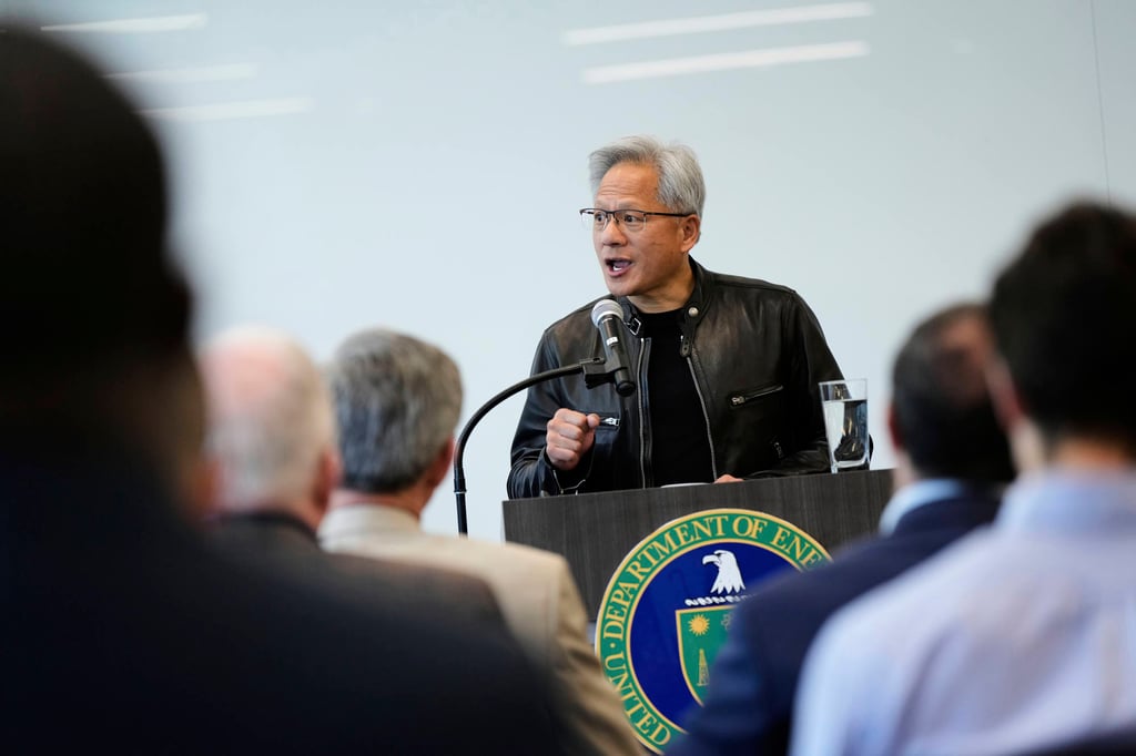 Nvidia founder, president and chief executive Jensen Huang speaks during a press conference at the Lawrence Berkeley National Laboratory in Berkeley, California, on May 29. Photo: AP Nvidia founder, president and chief executive Jensen Huang speaks during a press conference at the Lawrence Berkeley National Laboratory in Berkeley, California, on May 29. Photo: AP
