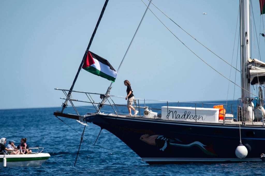 Greta Thunberg aboard the Madleen boat before setting sail for Gaza. Photo: AP