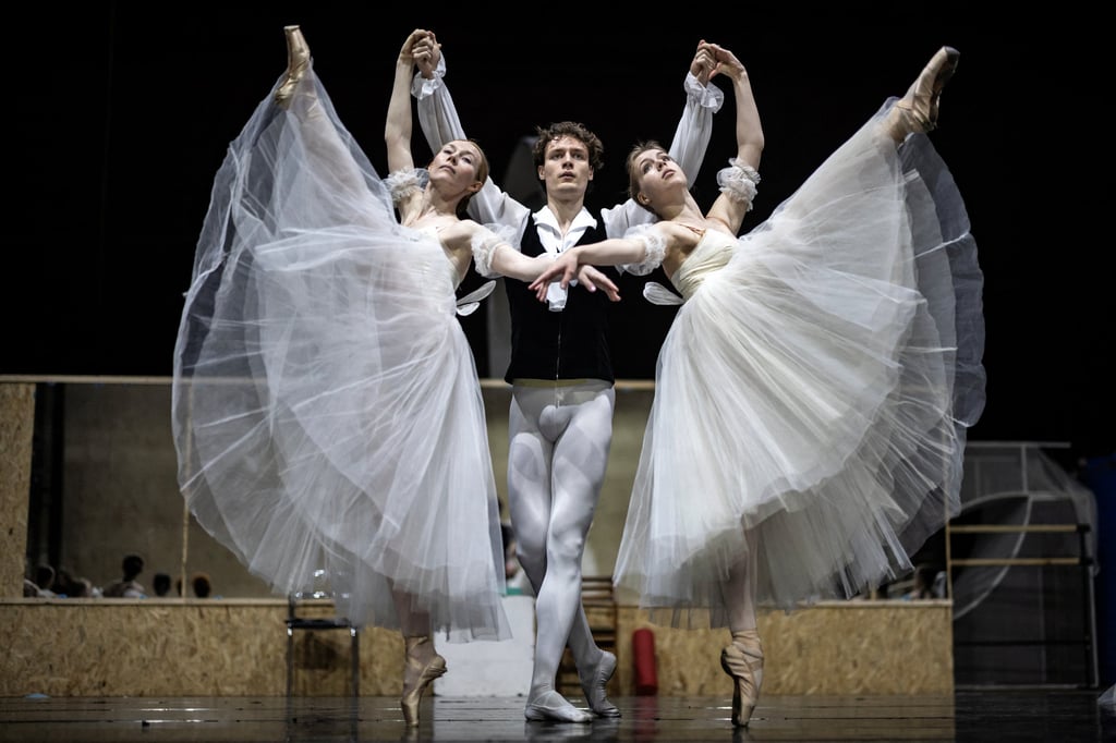 Ballet dancers practise for the revival of Chopiniana in the underground area of Kharkiv’s National Academic Opera and Ballet Theatre. Photo: Reuters