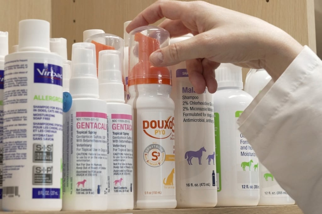 Various shampoos and cleansing products for treating allergies in pets sit on a shelf at Thrive Pet Healthcare – Elmhurst, in the US state of Illinois. Photo: AP Various shampoos and cleansing products for treating allergies in pets sit on a shelf at Thrive Pet Healthcare – Elmhurst, in the US state of Illinois. Photo: AP