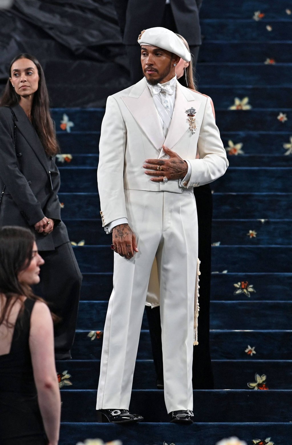Lewis Hamilton arrives at the 2025 Met Gala in a custom ivory suit by Grace Wales Bonner. Photo: AFP Lewis Hamilton arrives at the 2025 Met Gala in a custom ivory suit by Grace Wales Bonner. Photo: AFP
