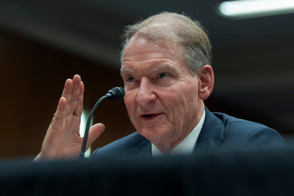 US Securities and Exchange Commission Chairman Paul Atkins testifies before a Senate Committee on Appropriations subcommittee hearing in Washington on Tuesday. Photo: AP