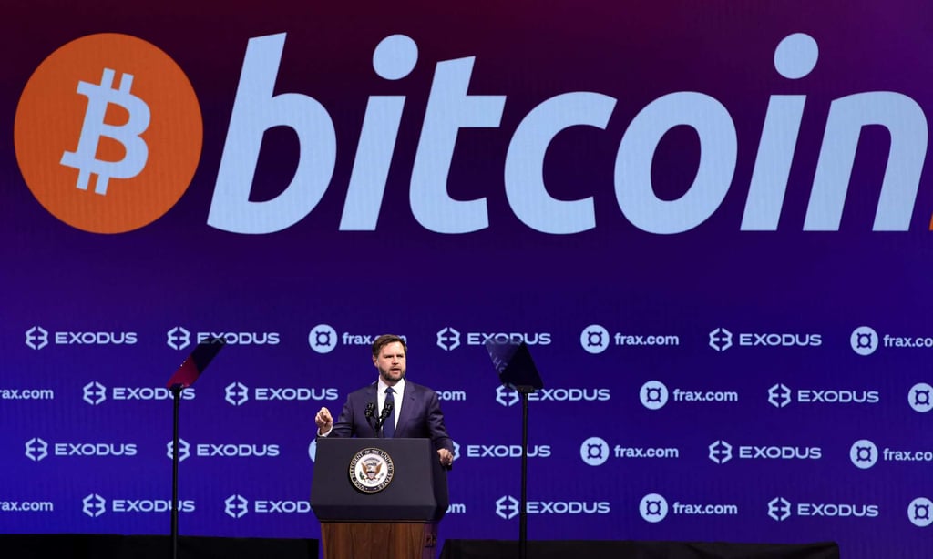US Vice-President J.D. Vance delivers the keynote address at The Bitcoin Conference in Las Vegas on May 28. Photo: Getty Images/AFP US Vice-President J.D. Vance delivers the keynote address at The Bitcoin Conference in Las Vegas on May 28. Photo: Getty Images/AFP