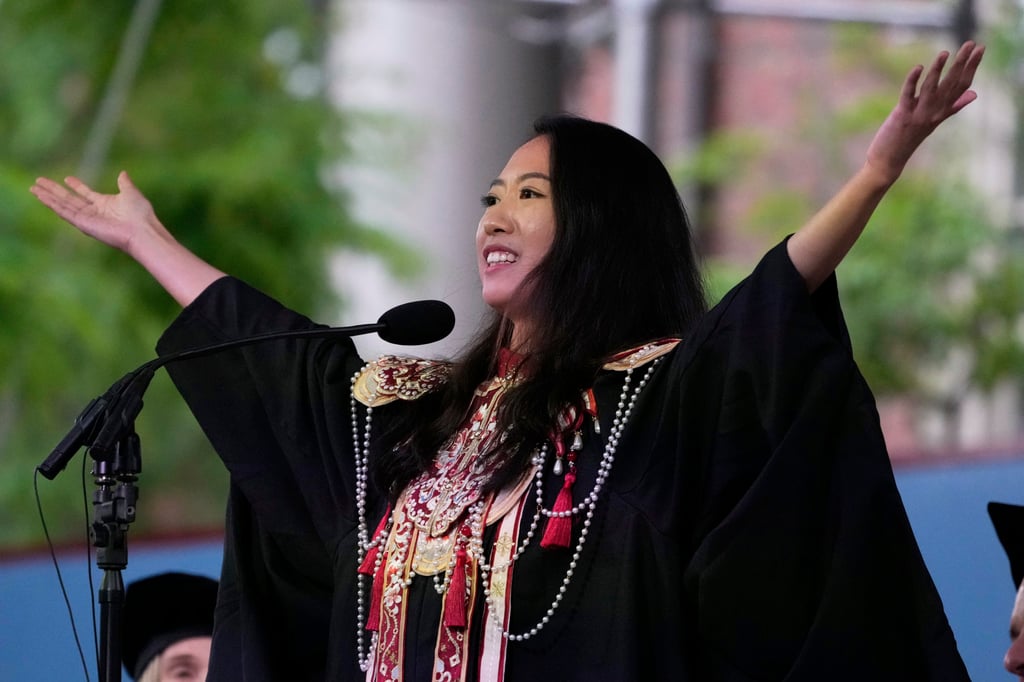 Jiang addresses classmates at Harvard University on May 29. Photo: AP Jiang addresses classmates at Harvard University on May 29. Photo: AP