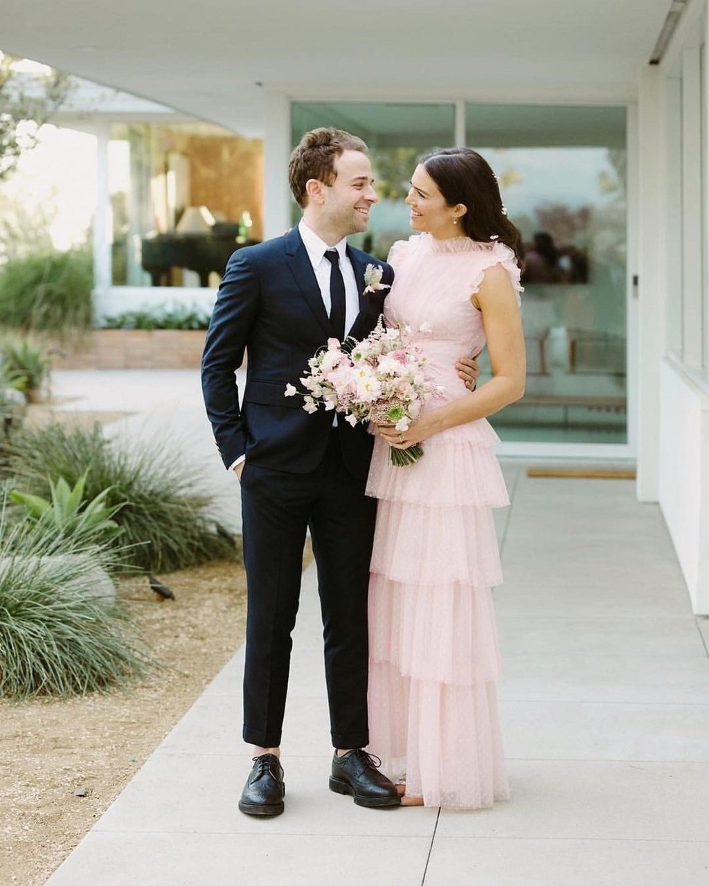 Mandy Moore got married in a custom pink tulle dress from Rodarte. Photo: @kellybrownweddings/Instagram