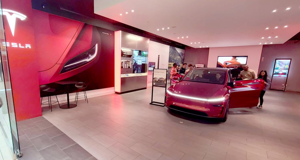 A Tesla showroom showcases a Model Y vehicle. Tesla CEO Elon Musk has previously cited India’s high tariffs as a key obstacle to entering the market. Photo: TNS A Tesla showroom showcases a Model Y vehicle. Tesla CEO Elon Musk has previously cited India’s high tariffs as a key obstacle to entering the market. Photo: TNS