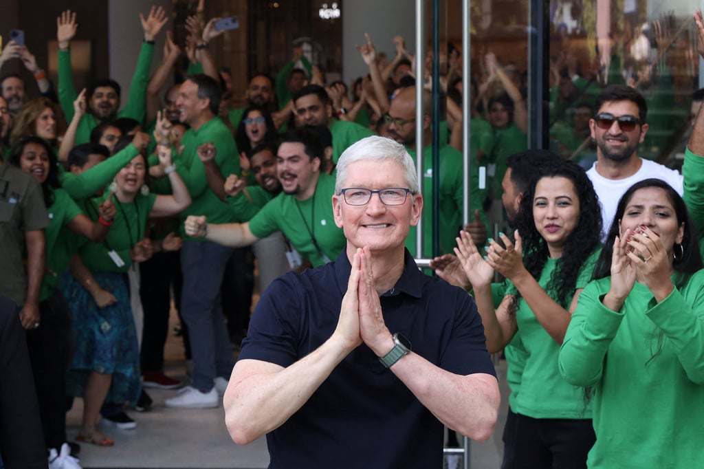 Apple CEO Tim Cook attends the inauguration of India’s first Apple retail store in Mumbai in April 2023. Photo: Reuters Apple CEO Tim Cook attends the inauguration of India’s first Apple retail store in Mumbai in April 2023. Photo: Reuters