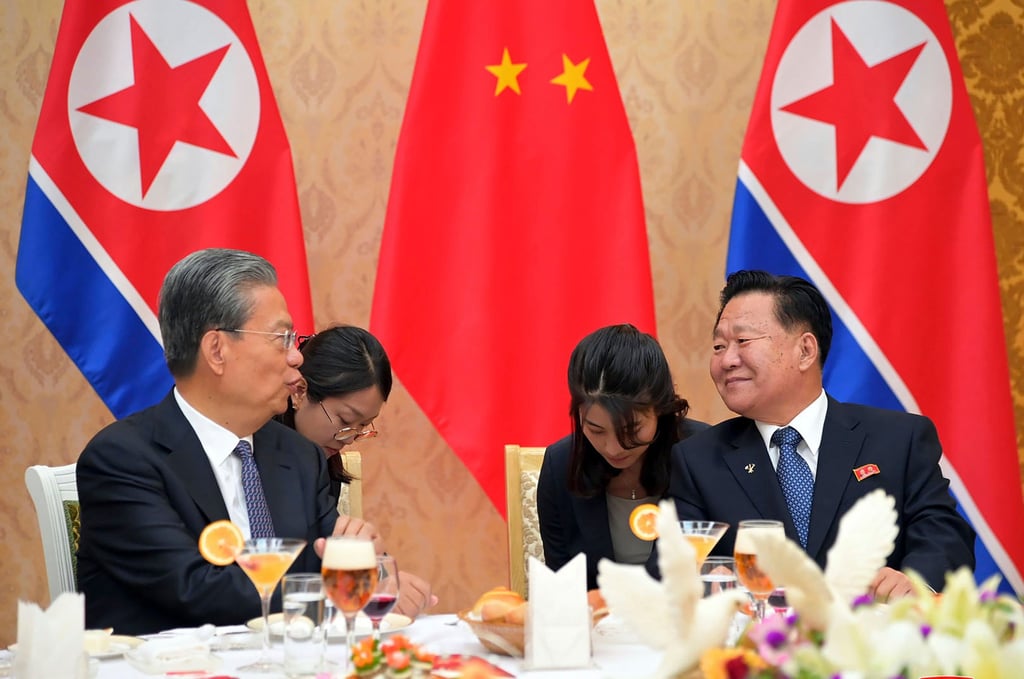 North Korean official Choe Ryong-hae (right) speaks with Zhao Leji (left), chairman of the National People’s Congress of China, during a reception in Pyongyang last year. Photo: KCNA/KNS via AP North Korean official Choe Ryong-hae (right) speaks with Zhao Leji (left), chairman of the National People’s Congress of China, during a reception in Pyongyang last year. Photo: KCNA/KNS via AP