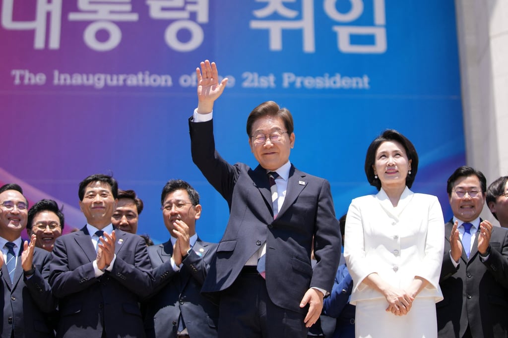 President Lee Jae-myung and his wife Kim Hye-kyung leave after his inauguration at the National Assembly in Seoul on Wednesday. Photo: Reuters President Lee Jae-myung and his wife Kim Hye-kyung leave after his inauguration at the National Assembly in Seoul on Wednesday. Photo: Reuters