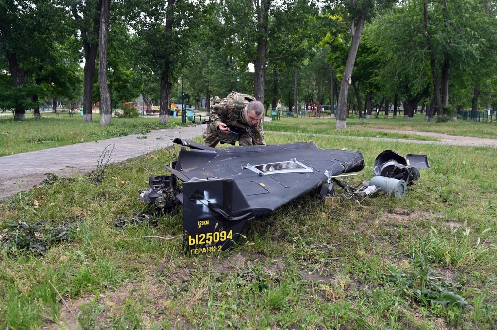 Parts of a Shahed drone in Kharkiv, Ukraine last week. Photo: AFP Parts of a Shahed drone in Kharkiv, Ukraine last week. Photo: AFP