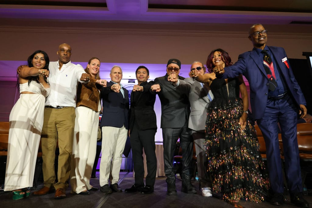 The 2025 inductees (from left) Yessica Chavez, Michael Nunn, Anne Sophie Mathis, Ross Greenburg, Manny Pacquiao, Vinny Pazienza, Randy Gordon, Mary Jo Sanders and Kenny Bayless. Photo: Getty Images The 2025 inductees (from left) Yessica Chavez, Michael Nunn, Anne Sophie Mathis, Ross Greenburg, Manny Pacquiao, Vinny Pazienza, Randy Gordon, Mary Jo Sanders and Kenny Bayless. Photo: Getty Images
