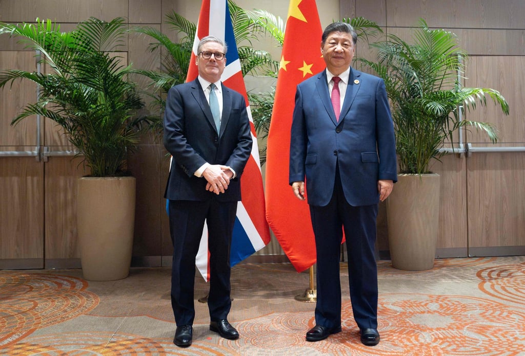 Britain’s Prime Minister Keir Starmer, left, with China’s President Xi Jinping, at the G20 summit in Rio de Janeiro, Brazil in November. Photo: AFP