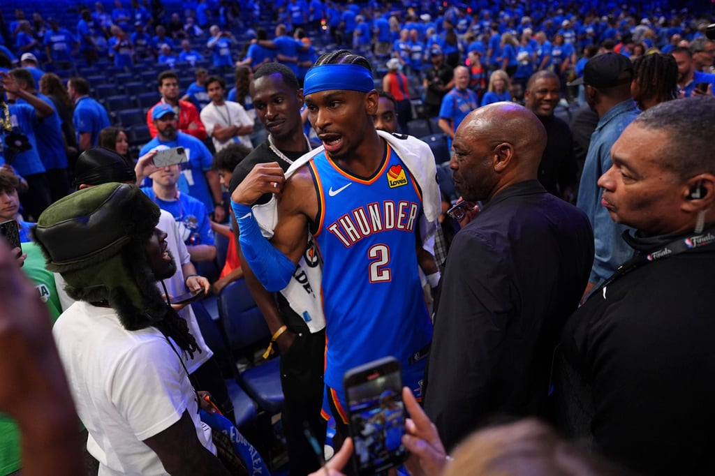 Oklahoma City Thunder guard Shai Gilgeous-Alexander (centre) after the game. Photo: AP