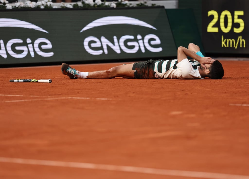 Carlos Alcaraz celebrates after winning the French Open final. Photo: Xinhua
