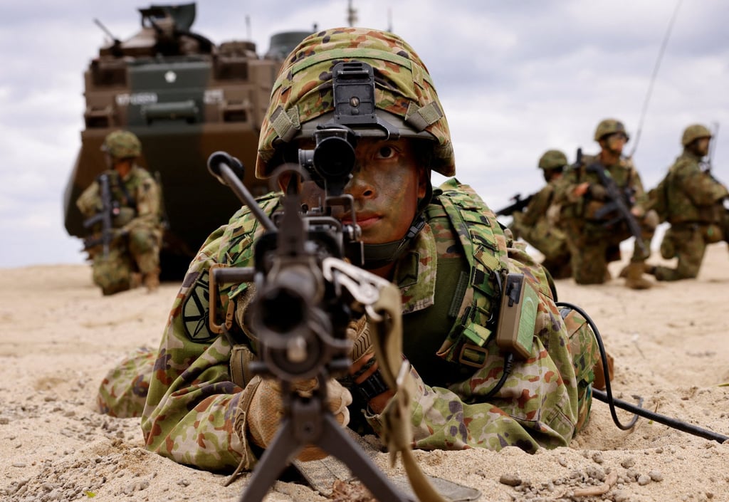 Japanese Ground Self-Defence Force soldiers take part in a marine landing drill in Kagoshima prefecture, southwestern Japan, in November 2023. Photo: Reuters Japanese Ground Self-Defence Force soldiers take part in a marine landing drill in Kagoshima prefecture, southwestern Japan, in November 2023. Photo: Reuters