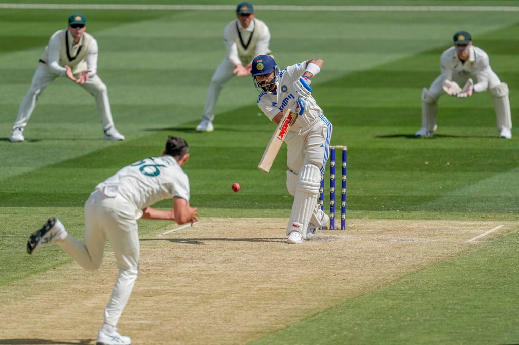 Virat Kohli aims a shot towards leg during last year’s Boxing Day Test between Australia and India. Photo: AP Photo