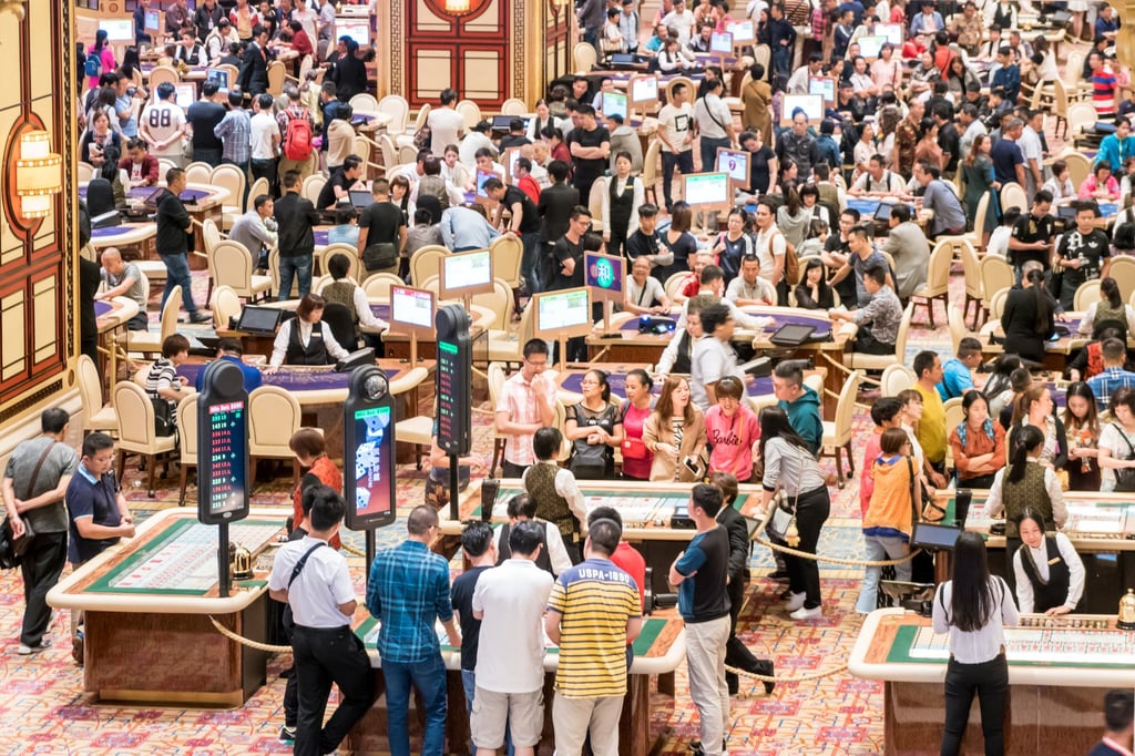 Aerial view of blackjack tables and gamblers inside The Venetian Casino in Macau on October 15, 2017. Photo: Shutterstock Aerial view of blackjack tables and gamblers inside The Venetian Casino in Macau on October 15, 2017. Photo: Shutterstock