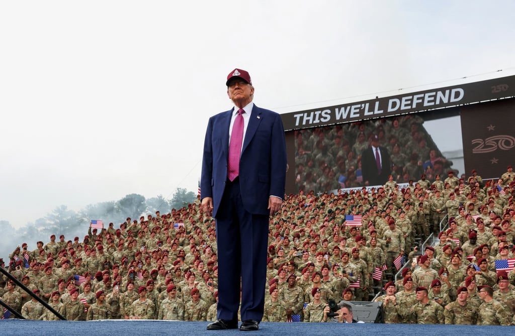 US President Donald Trump at Fort Bragg. Photo: Reuters