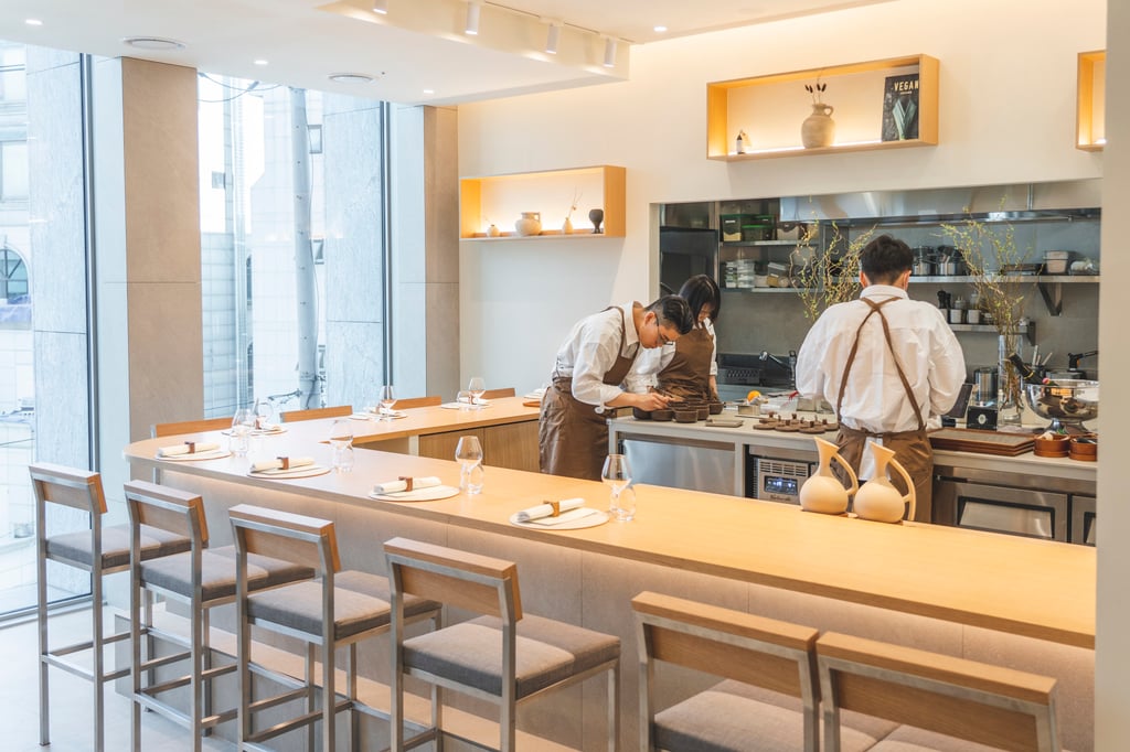 The interior of Légume, in Seoul, where guests can watch chefs prepare dishes in the restaurant’s open kitchen. Photo: east_people