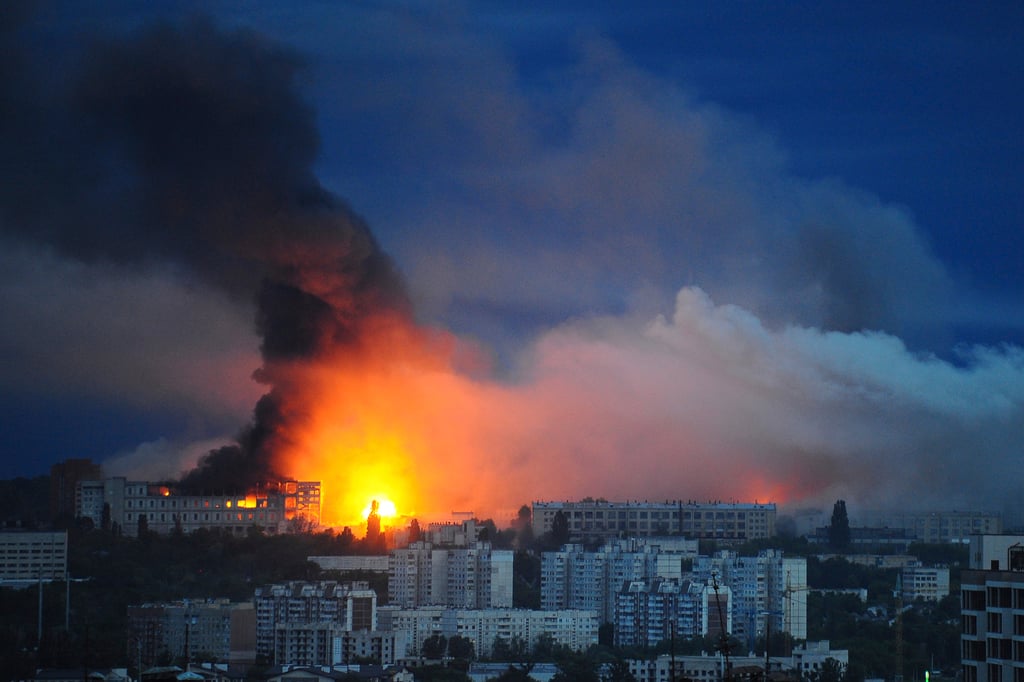 Fire and smoke rise from where a Russian missile struck a residential area in Kharkiv, Ukraine, on Saturday. The EU has cited closer ties between the Kremlin and China as a reason for bolstering its ties with the Global South. Photo: AP Fire and smoke rise from where a Russian missile struck a residential area in Kharkiv, Ukraine, on Saturday. The EU has cited closer ties between the Kremlin and China as a reason for bolstering its ties with the Global South. Photo: AP