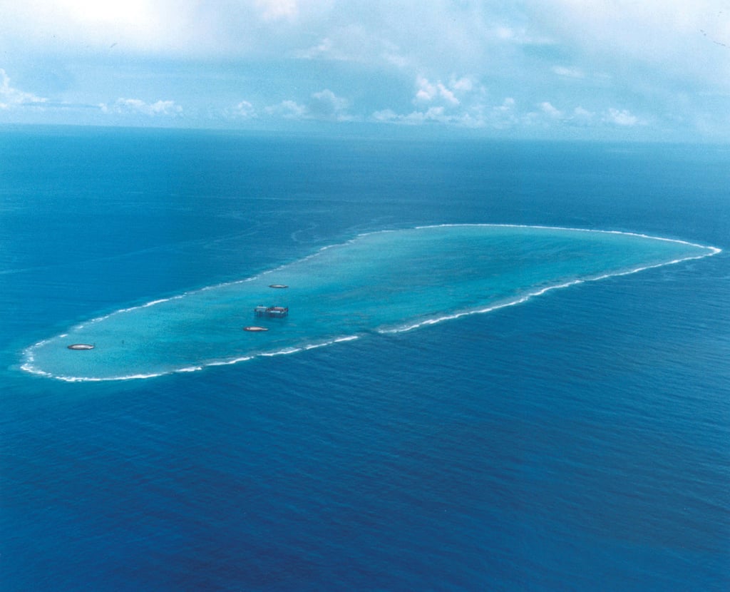 The atoll of Okinotorishima, Japan’s most southerly point. Photo: Japan’s Land, Infrastructure and Transport Ministry / AFP The atoll of Okinotorishima, Japan’s most southerly point. Photo: Japan’s Land, Infrastructure and Transport Ministry / AFP