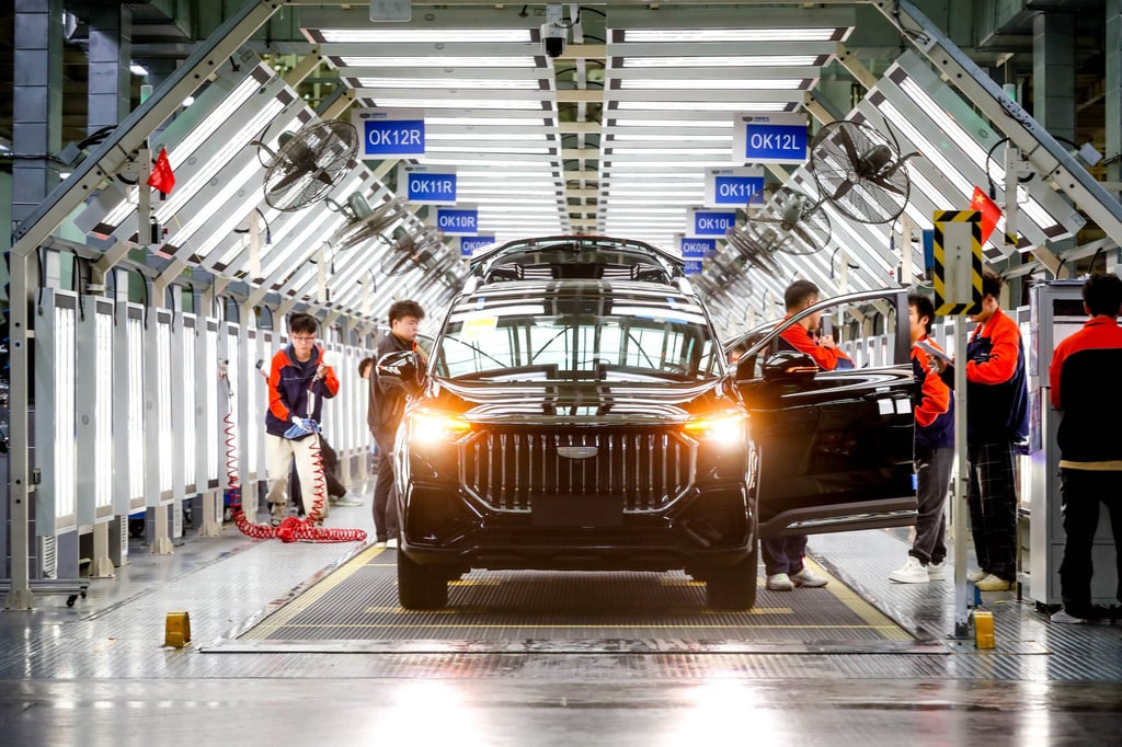 Geely cars are assembled at the carmaker’s plant in Guiyang city in southwest China’s Guizhou province. Photo: Xinhua Geely cars are assembled at the carmaker’s plant in Guiyang city in southwest China’s Guizhou province. Photo: Xinhua