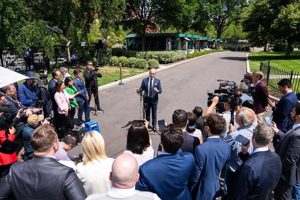 Stephen Miller speaking with the press. Photo: AFP