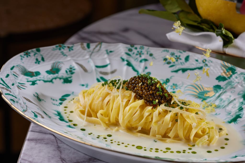 Tagliolini topped with Prunier’s Osciètre Caviar at Qura Bar in Hong Kong. Photo: Qura Bar Tagliolini topped with Prunier’s Osciètre Caviar at Qura Bar in Hong Kong. Photo: Qura Bar