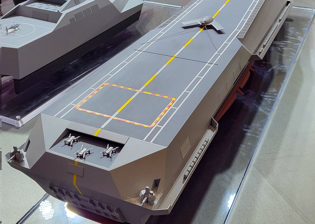 South Korea’s HD Hyundai Heavy Industries unveiled the 15,000-tonne HCX-23 Plus drone carrier model in May. Photo: X/mason_8718