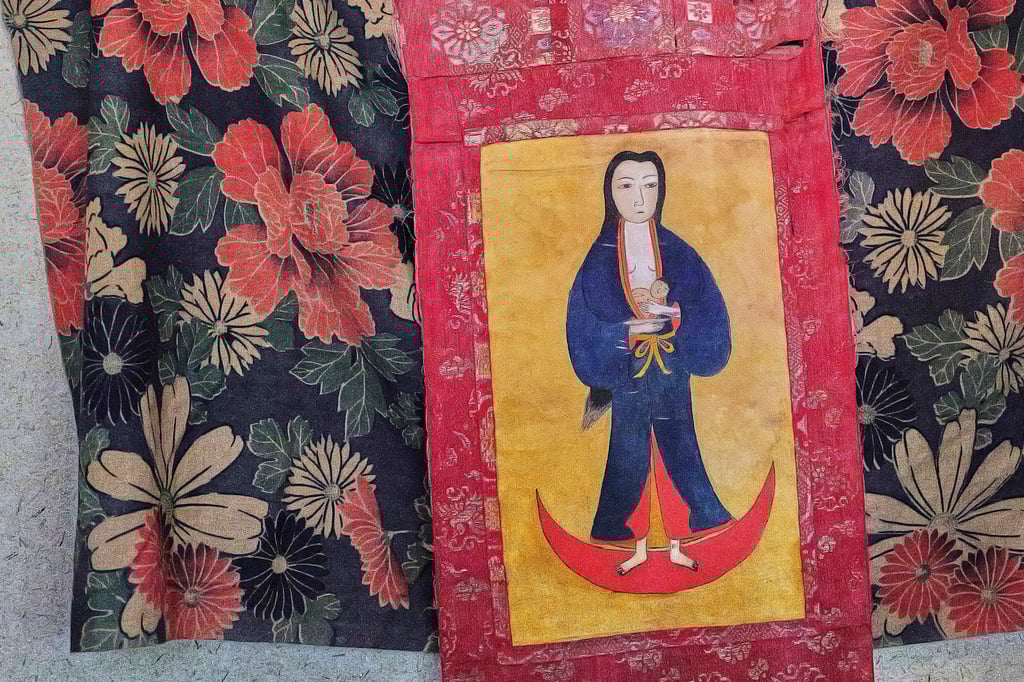 A scroll depicting a kimono-clad Mary holding baby Jesus at a home on Ikitsuki Island. Photo: AP